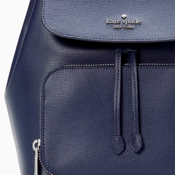 S Kate Spade Kristi Medium Flap Backpack Navy Blue Leather Bag KA695 NWT $379 main image 9